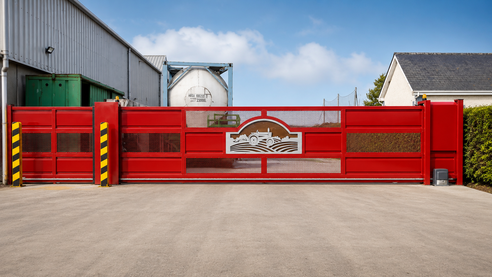 Large industrial cantilever sliding gate securing a commercial yard — Marmion Engineering