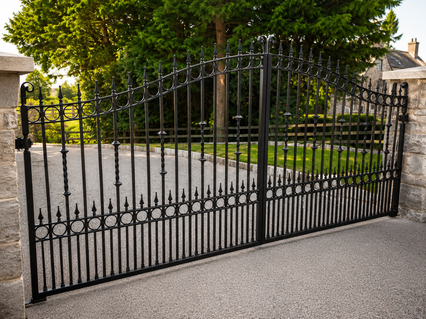 Ornate wrought iron driveway gates made in Co. Louth
